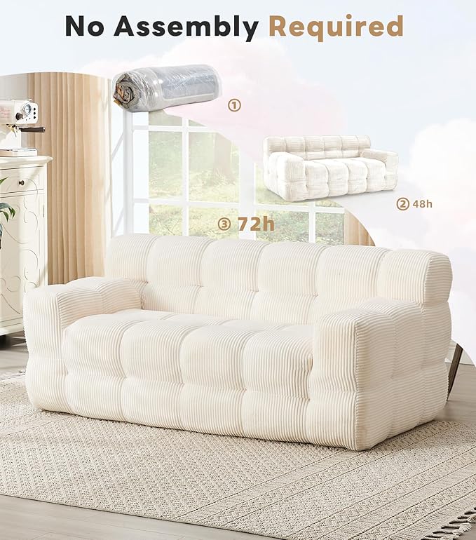 Tbfit Boneless Loveseat SofaComfy Tufted Cloud Couch Modern Living Room Floor Sofa Chair Corduroy White