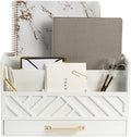 BLU MONACO | White Wooden Mail Organizer with Drawer &amp Gold Handle | Mail Sorter Organizer Countertop | Tabletop Organizer with Drawers &amp Outgoing Mail Holder