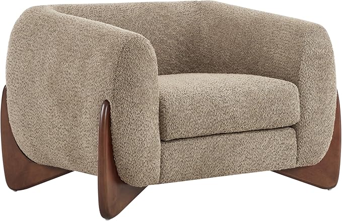 Christopher Knight Home Holly Modern Boucle Fabric Upholstered Club Chair for Living Room Home Office Apartment Relaxing Chair with Removable Cushion and Birch Wood Legs Light Brown