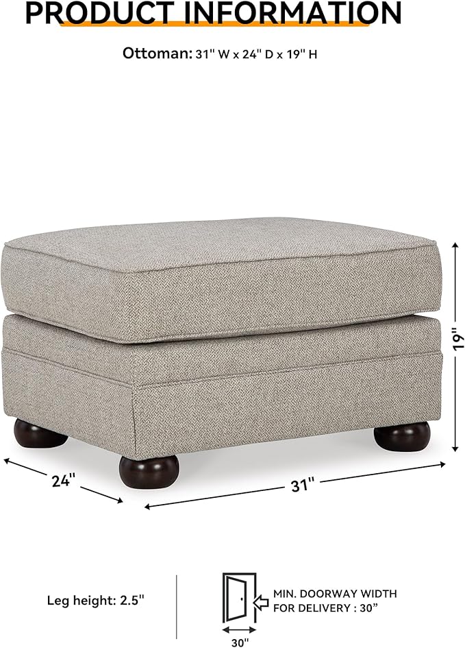 Signature Design by Ashley Gaelon Transitional Rectangular Upholstered Ottoman with Bun Legs Light Brown