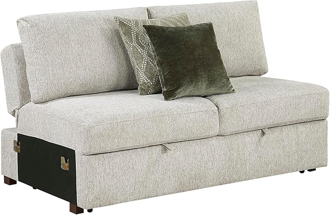 Lexicon Modular Sectional Sofa Module for Sectional Couch Armless Convertible 2 Seater with Pull-Out Bed Adjustable Backrests Removable Back Cushion Cover 2 Pillows Microfiber Sand