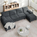 Shintenchi U-Shaped Sectional Couches for Living Room 4 Seat Sofa with Double Chaise LoungesSolid Wood Frame Sectional Sofa for ApartmentDark Grey