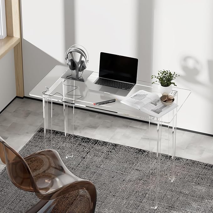 Modern Clear Acrylic Desk for Home Office - Multi-Purpose Study Table with Extended Surface Sturdy Lightweight Design Transparent Console &amp Entryway Table (42.5 Inch)