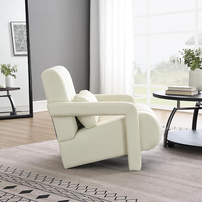 Modern Linen Accent Chair Comfortable Small Space Armchair for Living Room Bedroom - Beige