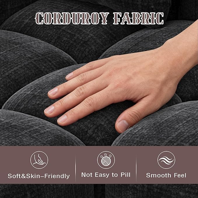 99.2 Cloud Sectional Couch Sofa for Living Room Modern Modular Sofa with Deep Seat Upholstered Boneless Couches with L-Shape Chaise No Assembly Required Black (Corduroy Fabric)