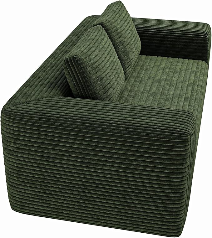 63 2 Seater Boneless Sofa Cloud Loveseat Sofa in A Box for Living Room Corduroy Couch Memory Foam Couch No Assembly Needed Floor Sofa Lounge for Living Room Bedroom Green