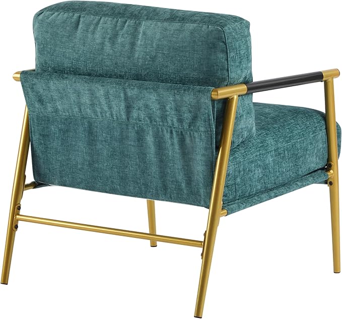 Modern Accent Chair Lounge Arm Chair Upholstered Armchair with Plush Cushions Single Chairs with Metal FrameWooden Armrest - Perfect for OfficeLiving RoomBedroomGold+Teal Blue