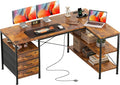 Alpen L Shaped Computer Desk 55 Inch Corner Desk with Drawers and Power Outlets Home Office Desk for Gaming Study Writing PC Table with Storage and Reversible Shelf Rustic Brown