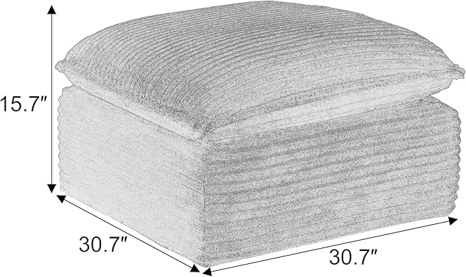 Corduroy Ottoman for Living Room Bedroom Soft Memory Foam Footstool Boneless Extra Seating &amp Coffee Table (No Assembly)