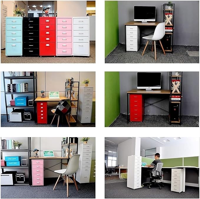 Filing Cabinet Suspension Files 10 Drawer File Drawer with Wheels Filing Drawers Metal for Colorful Office Furniture (Color : Black)