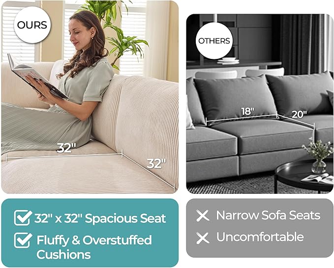 Jocisland Oversized Modular Sectional Sofa with 32 Deep Seat 6 Seater Sectional Couch Modular Sofa for Living Rooms Tool-Free Assembly Flexible Modular Couch Layout-Corduroy Beige