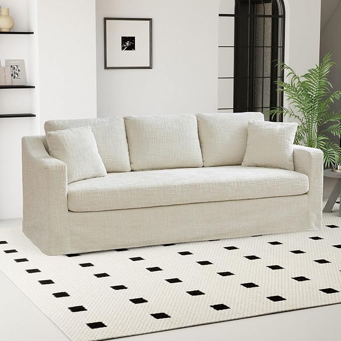 Chifee &amp Vingol 83 3 Seater Sofa Couch for Living Room Deep Seat Cozy Sofas Modern Upholstered Sofa with Removable CoverBeige