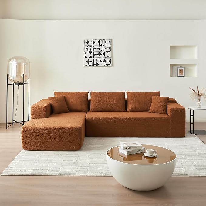 104.3'' L Shaped Sofa Sherpa Fabric Sectional Sofa 3 Seat Modern Upholstered Corner Couch with 2 Pillows Left Hand Lounge for Living Room Office