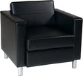 OSP Home Furnishings Pacific Armchair with Padded Box Spring Seats and Silver Finish Legs Black Vinyl