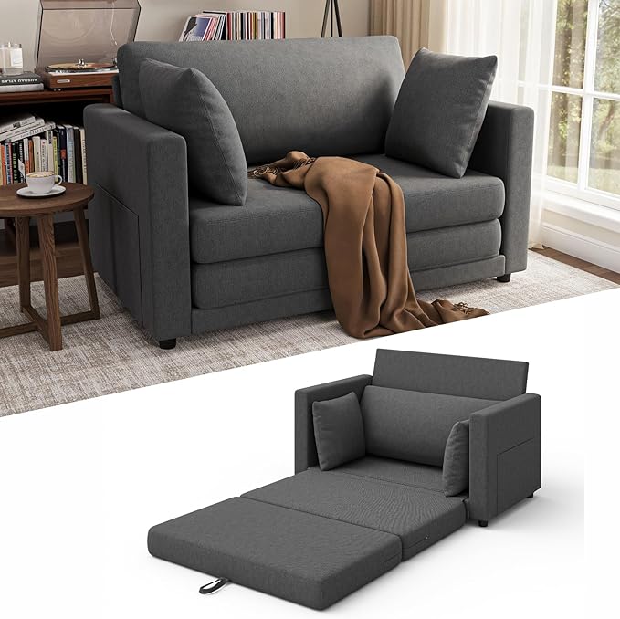 Loveseat Sofa Bed 51 in Folding Couch Bed for Small Space 2 Persons Reading Chair &amp Kids Temporary Playing Bed Rest Dark Gray