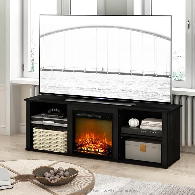 Furinno Classic 70 Inch TV Stand with Fireplace Americano
