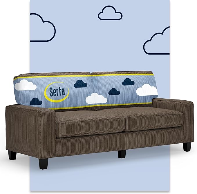 Serta Palisades 78 Track Arm Sofa Easy Care Polyester Soft Pillow Back Pocket Coil Seat Cushions Removable Covers Loveseat or Couch for Small Spaces Living Rooms or Bedrooms Brown