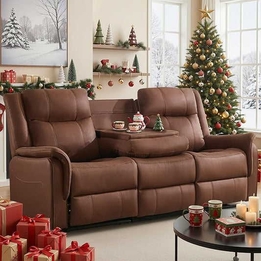 Loveseat Recliner Sofa Flip Middle Backrest Design 3 Seat Reclining Sofa with Storage Drawer Performance Fabric Reclining Couch with Storage USB Port Manual Couch for Living Room RVs