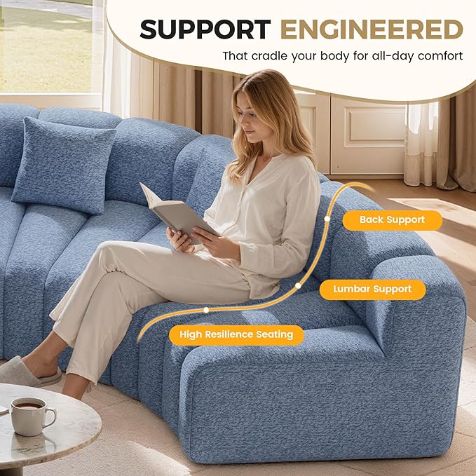 2PCS 1/8 Round Curved Sofa 2 Seater Modular Velvet Couch Modern Boneless Sectional Couches for Living Room No Assembly Required Light Blue