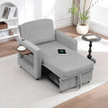 3 in 1 Folding Convertible Sleeper Sofa Bed Pull Out Couch with Side Pockets USB Port Side Table Single Sofa Bed with Adjustable Backrest for Living Room Bedroom 66 LIGHTGREY 1 SEAT