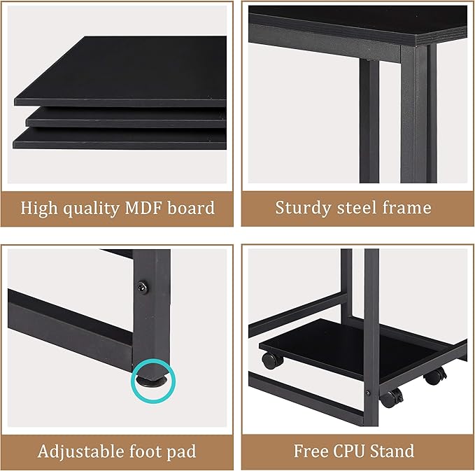 U-Shaped Computer Desk Industrial Corner Writing Desk with CPU Stand Gaming Table Workstation Desk for Home Office for Adults Black