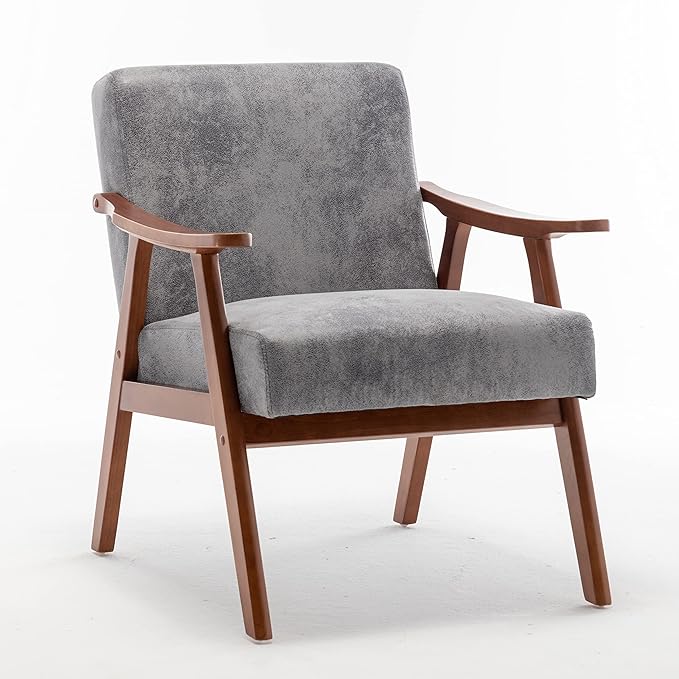 Accent Chair Living Room Chairs with Extra-Thick Backrest Lounge Accent Chair with Solid Wood Frame Comfy Tech Cloth Vanity Chair Armchair for Bedroom Reading Room Office Grey
