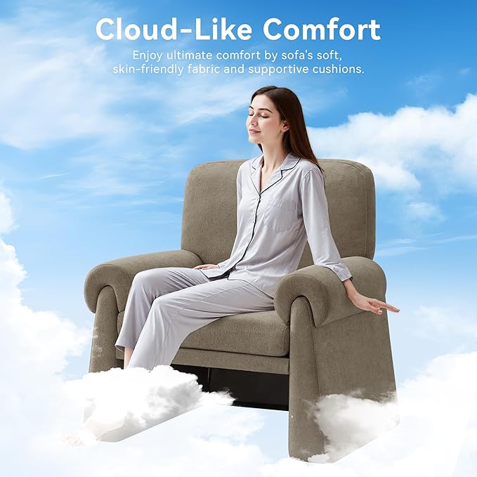 Oversized Accent Chair Comfy Living Room Chairs Single Sofa Chair with Thick Cushion and Armrests Upholstered Arm Chair for Living Room Modern Armchair Reading Chair for Bedroom Grey