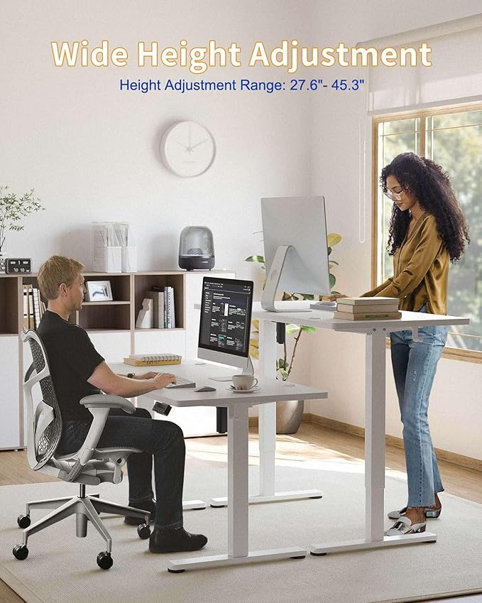 YIHAYO Electric Standing Desk 48 x 24 Inches Stand Up Desk with Splice Board Adjustable Height Desk Computer Desk for Home Office White Frame/White Top