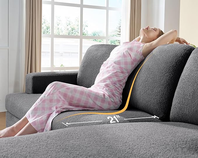 VanAcc 89 Inch Convertible L Shape Couch Reversible Sofa Couch with Storage Comfy Couches with Chaise for Living Room Grey Bouclé