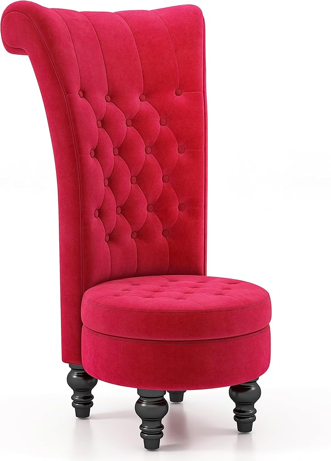 MU Retro High Back Armless Chair Velvet Royal Furniture Chair Upholstered Tufted Accent Seat for Living Room Dressing Room Bedroom Red