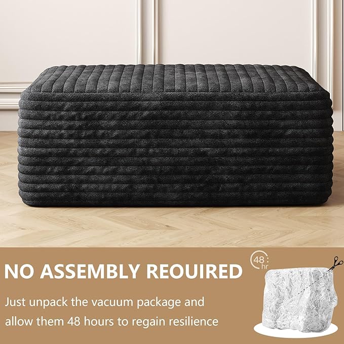 37.4 Ottoman Seat Corduroy Upholstered Deep Seat Comfy Cloud Couch with Movable Ottoman DIY Combination Plush Corduroy Black