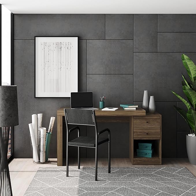Expandable Desk with Storage Drawers &amp Open Shelf - Expands from 47 Inch to 57 Inch - Walnut Computer Desk with Printer Space - Modern Home Office Table with Drawers - Techni Mobili Blanco Collect