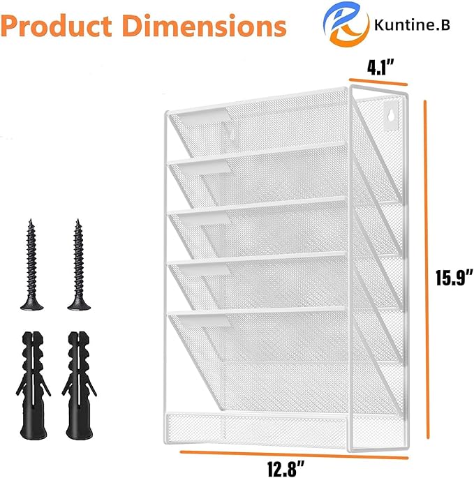 Kuntine.B 6-Tier Wall File Organizer Hanging File Organizer Cubicle Organizer Wall File Holder for Office Home (White 6 Tier)