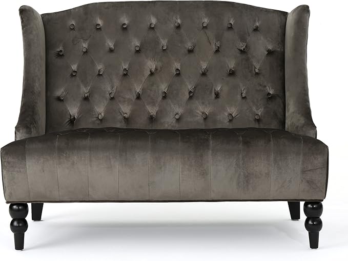 Modern Tufted Velvet Wingback Loveseat Tufted Velvet 2 Seat Couch Sofas with High Back Thick Padded Cushioned Seats for Living Room Victorian Style Grey