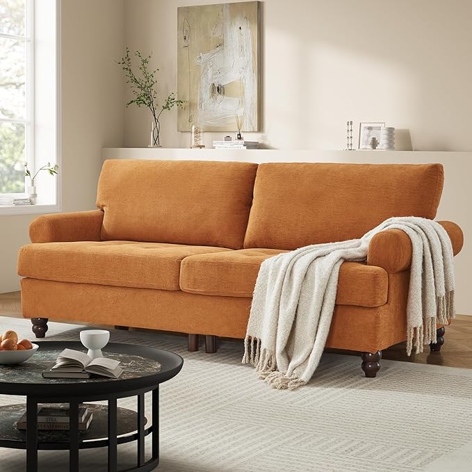 81” Sofa Couch with Storage Mid Century Modern Decor Loveseat Couches for Living Room Button Tufted Upholstered Small Couch for Bedroom Apartment (Ginger)