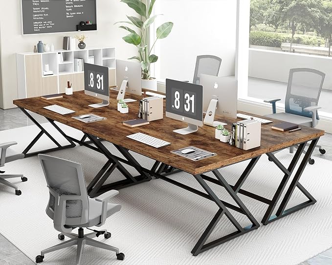 LVB Rustic Computer Desk Metal Wood Home Office Desk Industrial Simple Study Executive Desk for Writing Work Wooden Student Gaming Computer PC Table with Storage for Bedroom 55 Inch Rustic Brown