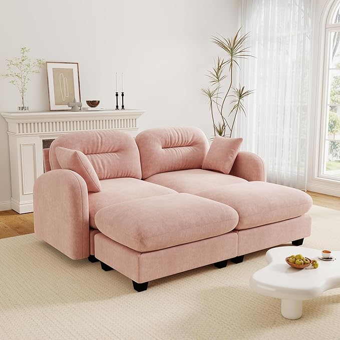 Cloud Couches for Living Room Modular Sectional Sofa 74 2-Seater Modular Couch with 2 Movable Ottomans Oversized Sectional Couch with Deep Seat Pink