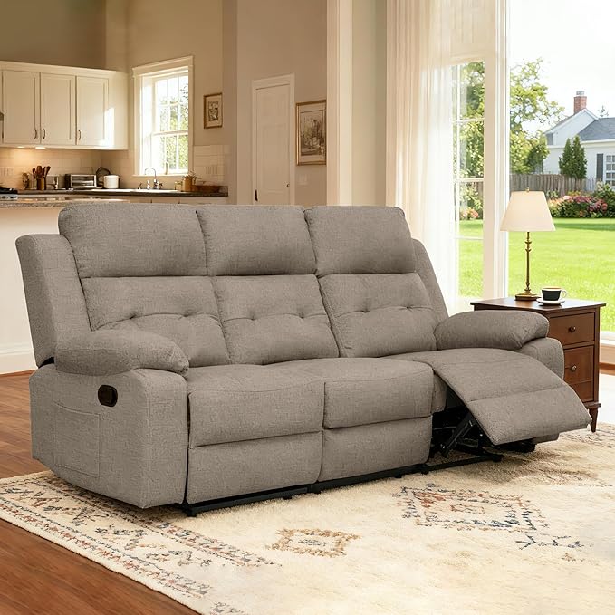 Reclining Love Seat Recliner Sofa Reclining Couch Sofa for Living Room 3-Seater Manual Lazyboy Recliner for BedroomRV(3 Seater Sofa Brown)
