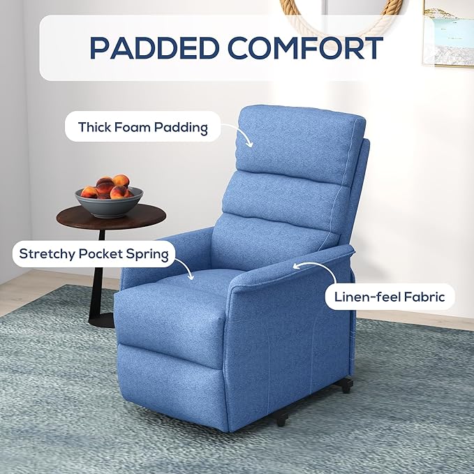 HOMCOM Power Lift Recliner Chair for Elderly Easy Assembly Fabric Lift Chair for Adults Recliner Sofa with Remote Control Side Pockets for Living Room Blue