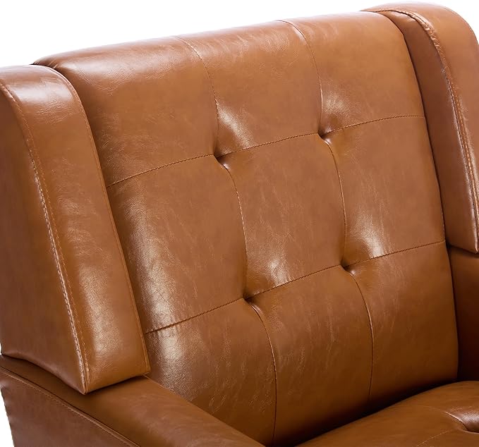 Modern Soft Leather Material Ergonomics Accent Chair Living Room Chair Bedroom Chair Home Chair with Black Legs for Indoor Home Light Brown PU