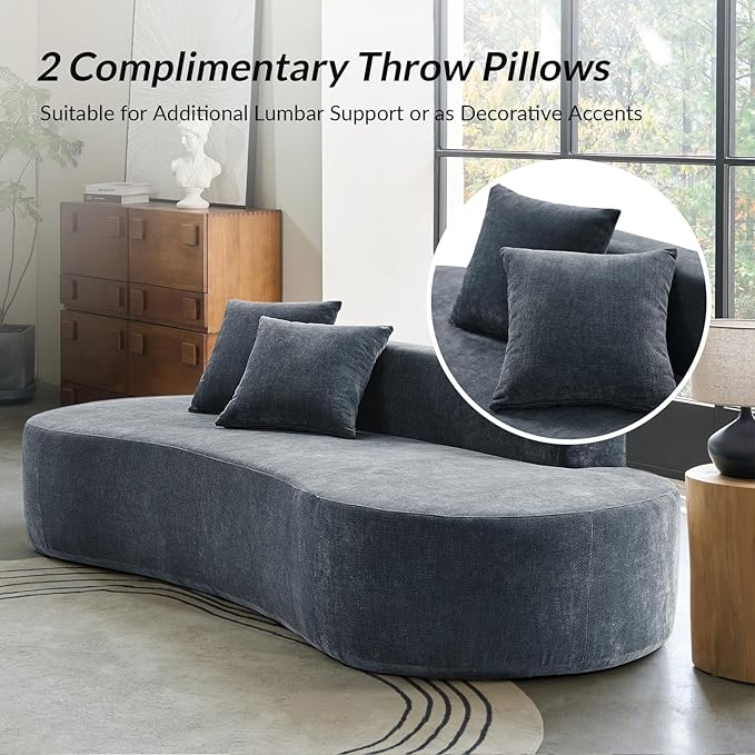 94.5 Boneless Sofa with 2 Pillows 3 Seater Compressed Foam Sofa with Half Moon Design &amp Deep Seat No Assembly Required Modern Cloud Couch for Living Room Blue