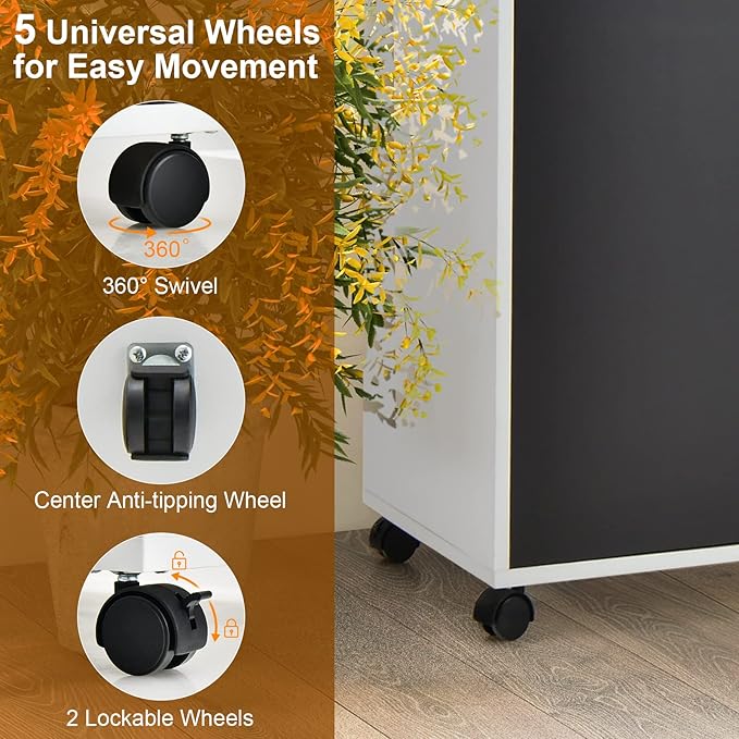Lateral File Cabinet with Lock Filing Cabinet for Legal/Letter/A4 Size Files 40” Printer Stand with Open Storage Shelves for Home Office Mobile File Cabinets on Wheels