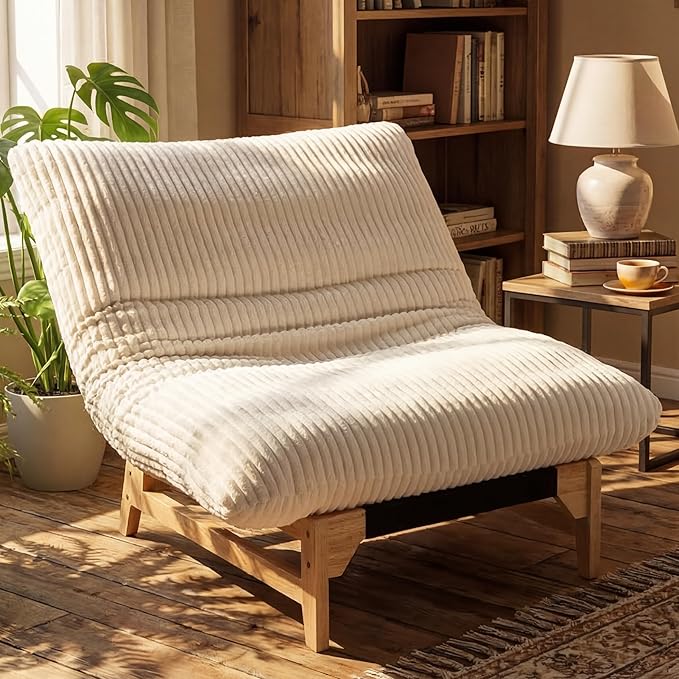 KEIKI Large Bean Bag Chair Adults Kids Comfy Corduroy Small Couch with Wood Frame Big Accent Beanbag Lounge Chairs Indoor Lazy Cozy Floor Sofa Couches for Living Room Reading Easy Assembly Beige