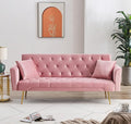 Anwick 72''Modern Velvet Sofa Bed FutonConvertible Folding Sleeper Couches with 3 Adjustable BackrestsTufted Recliner Love Seat Golden Chrome Legs for Living Room Apartment Office (Pink+pillows)