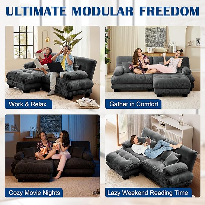 Cloud Couch Sectional Couch for Living Room L Shaped Sofa with Ottoman Oversized Loveseat Sofa Chenille Dark Grey