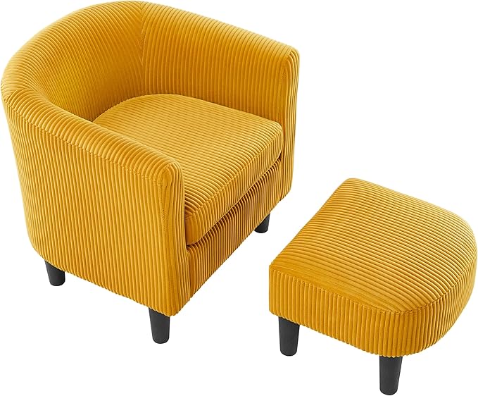 Modern Accent ChairUpholstered Arm Chair Corduroy Single Sofa Chair with Ottoman Foot Rest Comfy Armchair for Living Room Bedroom and OfficeYellow SZ170