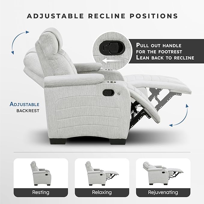 Lexicon Wall Hugger Manual Reclining Chair Microfiber Manual Recliner with Cup Holders/Hidden Arm Storage/LED Base Lighting Home Theater Seating for Living Room Light Gray