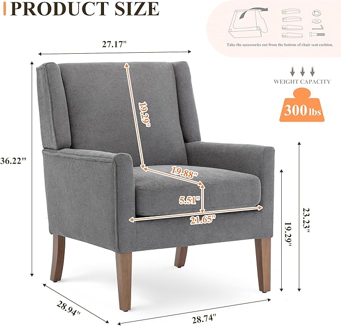 Accent Chairs for Living Room Mid-Century Wooden Fabric Living Room Chairs Arm Chair Side Chairs for Living Room Bedroom Reading Nook