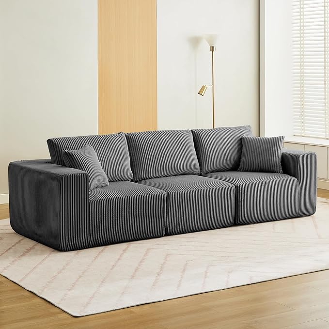 Sectional Cloud Boneless Couch 108 Modern Comfy Linear Straight No Assembly Required Convertible Compression Sleeper Modular Sofa with Corduroy Fabric 3 Deep Seat Single for Living Room