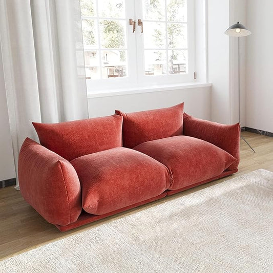 JACH Mid-Century Modern Comfy Loveseat Sofa Chenille Couch Deep 2-Seats Couches with Thick Cushion 77 Plush Sofas Furniture for Small Spaces Living Room Bedroom Office Apartment Red